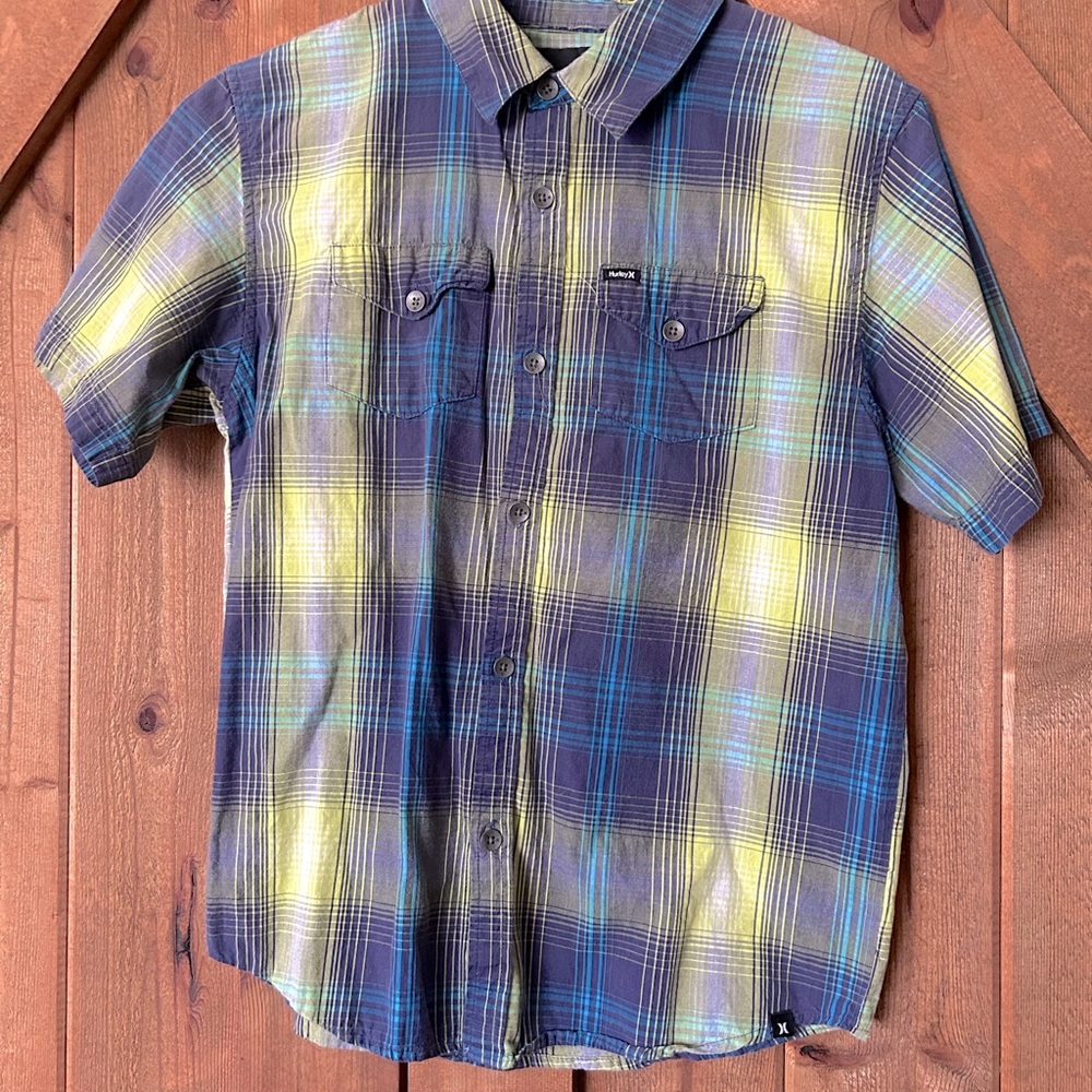 Hurley boys Casual Plaid Shirt in Blue and Yellow